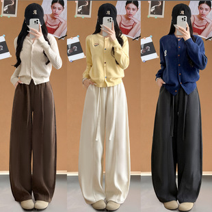 咖色灯芯绒弯刀裤 小个子宽松垂感休闲阔腿 女秋冬加绒2025新款