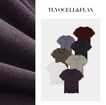 【U领天丝亚麻裸感T】莱赛尔短袖女新款设计感收背显瘦1688T恤女