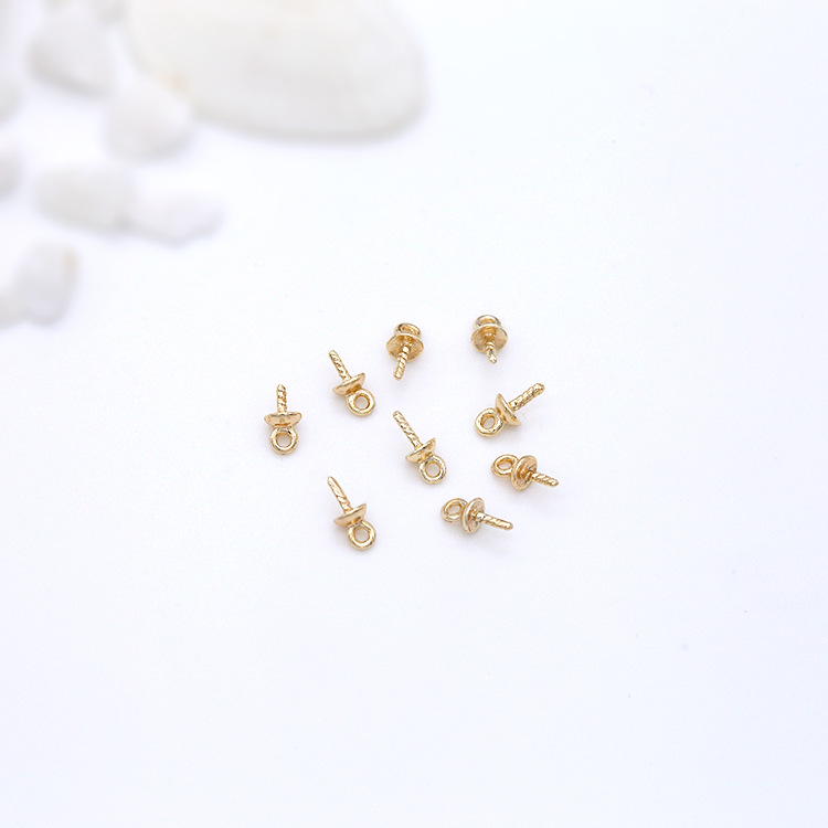 铸铜迷你新款3/4mm珍珠吊耳饰粘珠配件 14k保色金diy耳环材料