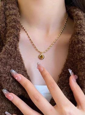 虎眼石项链复古气质精致锁骨链