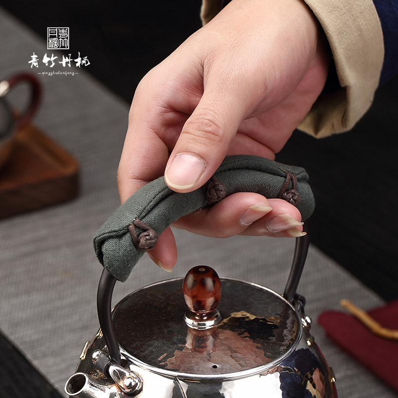 银壶专用 香云纱把手布 防烫布套提梁隔热布垫提手保护布套扎束带