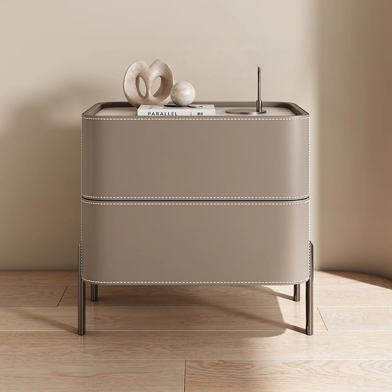 全实木马鞍皮带脚床头柜