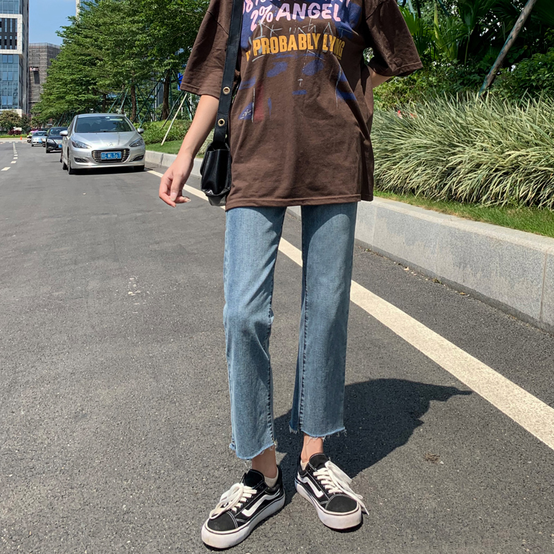 牛仔裤女宽松2020秋装新款高腰小个子百搭显高显瘦烟管九分直筒裤
