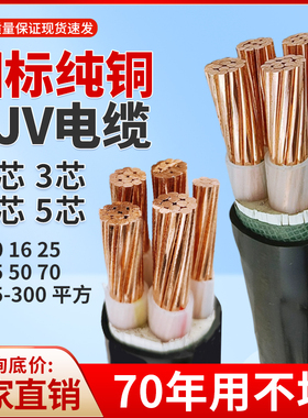 国标铜芯YJV3*25+1电缆线2 4 5芯10 16 35 50平方三相户外电线