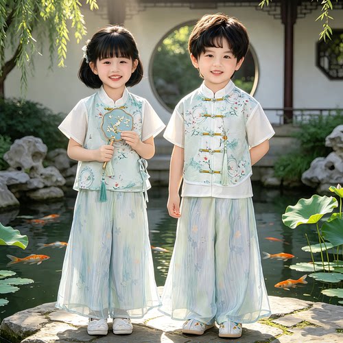 新中式儿童汉服古风套装夏季男女童国风唐装幼儿园六一舞台表演服