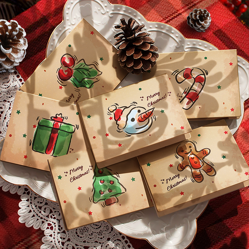 圣诞贺卡明信片复古风高颜值ins风圣诞节礼物高级手写祝福信封纸小卡小学生幼儿园奖励生日可爱男孩款送老师