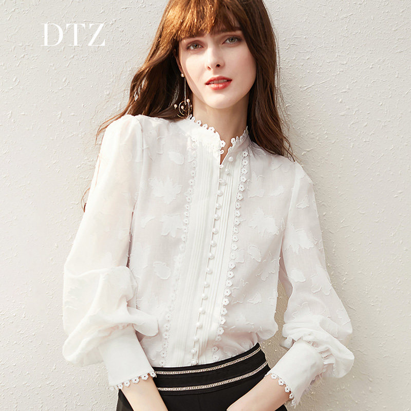 白色雪纺衬衫女2022年春装新款高级设计感小众法式灯笼袖上衣百搭