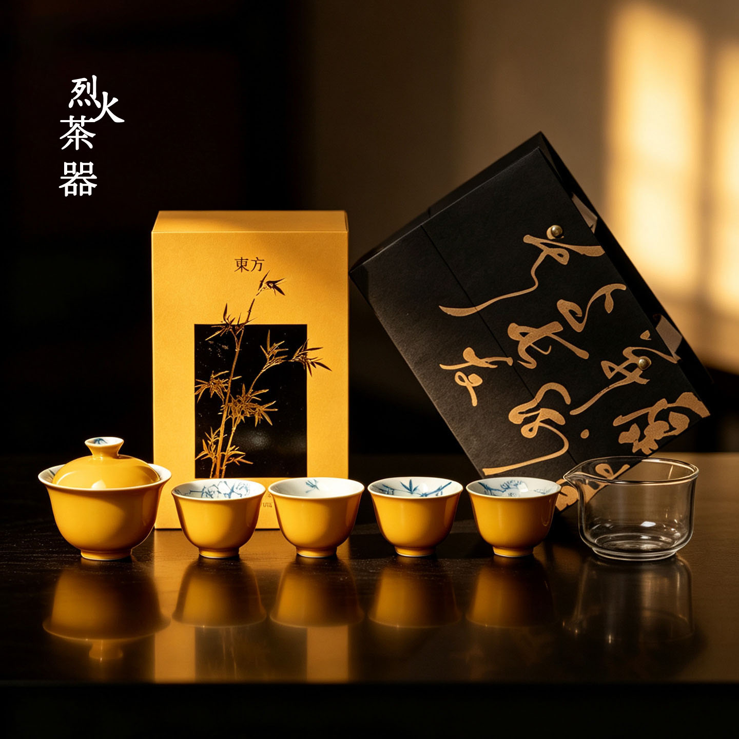柘黄隐竹四君子茶具套装随手礼整套茶具套组 礼盒装茶礼中秋礼盒