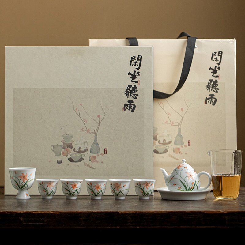 纯手绘水仙花茶壶茶杯套装