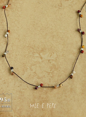 SALEEPEPE纯银蛋黄石编绳项链