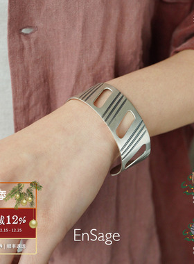 ENSAGE几何镂空纯银手镯