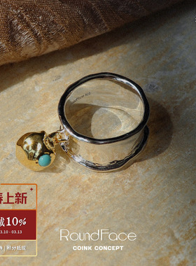 ROUNDFACE Neoma仓蓝石金银双色宽戒指 925银复古高级感气质设计1