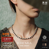 KHEMIA 原创小众设计锁骨链 纯银拉丝天然黑檀木小珠项链 默叙