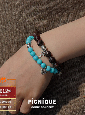 PICNIQUE爱心石榴石串珠手链