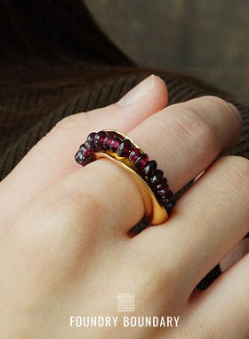 FOUNDRY BOUNDARY 石榴籽串珠戒指 纯银原创设计师开口戒 默叙