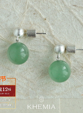 KHEMIA 纯银Verte东陵玉青霭耳环 原创设计高级质感度假耳钉 默叙