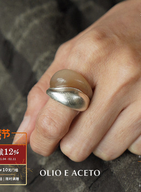 OLIO E ACETO x OUDE WAAG 纯银白牛角双环戒指 设计师银饰 默叙