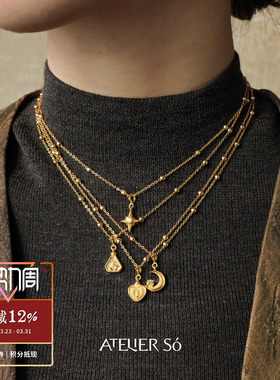 三角爱心香水瓶星月钉砂项链