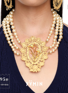 YVMIN尤目x SHUSHUTONG 镂空画框渐变珍珠项链 原创小众设计 默叙