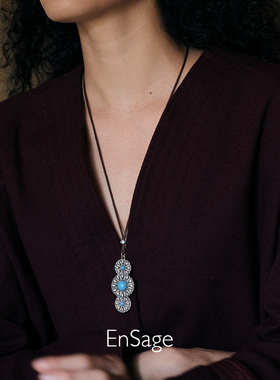 花徽吊坠纯银绿松石项链