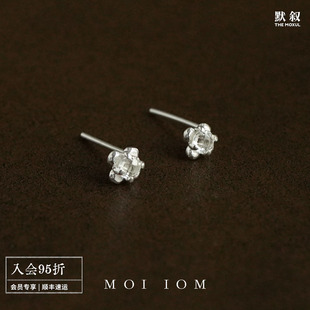 纯银原创设计银饰耳骨耳环耳饰 镶嵌白水晶小耳钉 默叙 IOM MOI