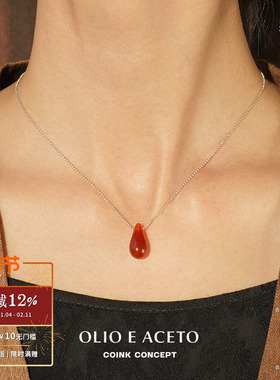 OLIOEACETO纯银红玛瑙水滴项链