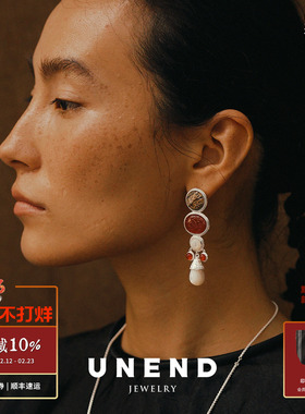 UNEND止续 石禅Verse耳环 纯银原创设计红玛瑙耳坠银饰 默叙