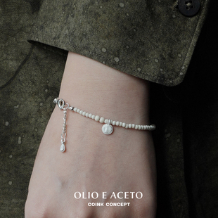 纯银白松石串珠手链 OLIO ACETO 925银原创设计师质感手工肌理
