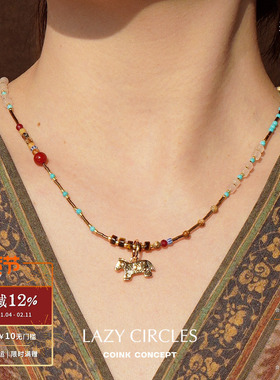 LAZY CIRCLES 小马博物馆项链 原创小众设计手工串珠复古锁骨链