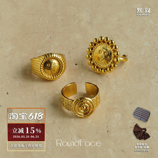 ROUNDFACE 圆脸微笑印章戒指 纯银原创设计小众度假复古配饰 默叙