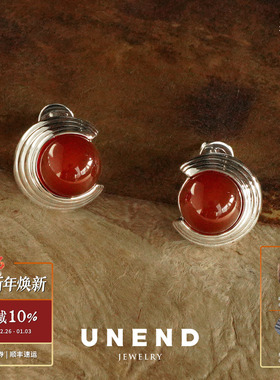 UNEND 岸迹红玛瑙The Shore耳钉 纯银小众原创简约耳饰设计师默叙