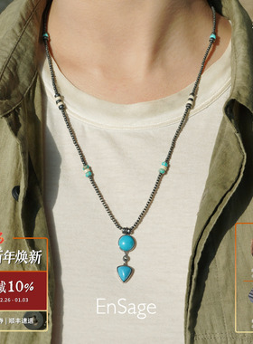 方形天地形做旧串珠项链