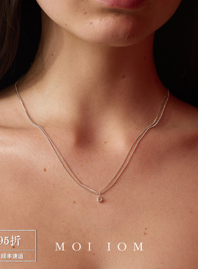 MOI IOM 白水晶极细双层项链 纯银原创设计简约银饰锁骨链 默叙
