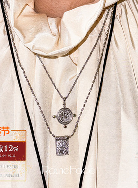 ROUNDFACE Scroll卷轴铭文银色项链 原创设计师小众复古吊坠 默叙