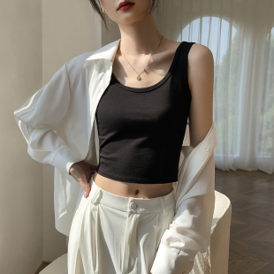 黑色u领网红吊带小背心女2026春夏季 紧身外穿内搭打底潮 纯棉短款