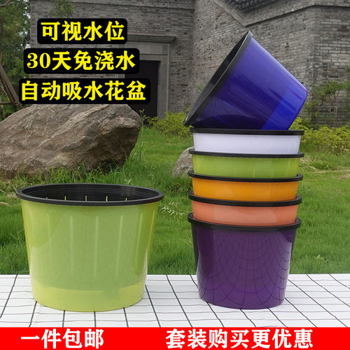 塑料简约免浇水双层储水花盆