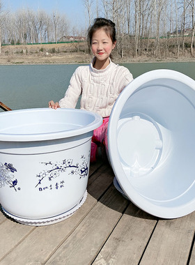 大型荷花盆无孔水培绿植睡莲盆栽特大塑料有孔果树圆形加厚仿陶瓷