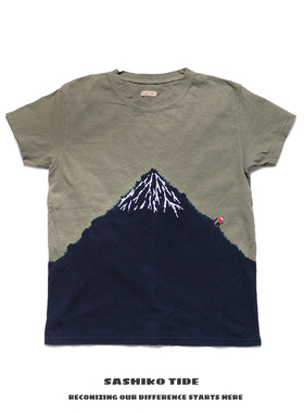 KAPITAL新款常规  和宏短袖 蜡染水洗男女同款富士山印花刺绣T恤