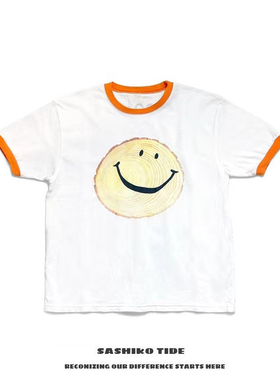 21ss KAPITAL平田和宏日系休闲天竺棉树桩笑脸图案圆领短袖T恤