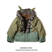 21AW KAPITAL 日系潮流宽松尼龙拼接五分格纯棉连帽夹棉外套夹克