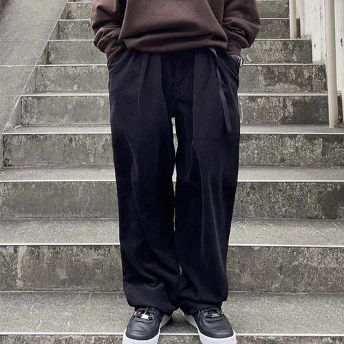 24AW BM*Gramicci wide tapered联名复古纯色灯芯绒休闲裤长裤