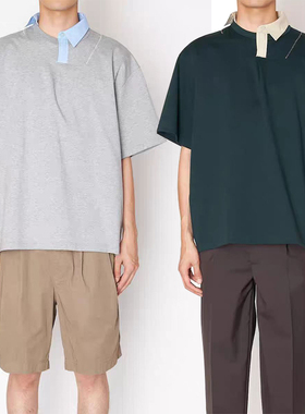 25SS 阿部润一25SCM-T10207不对称领边男女同款纯棉短袖t恤