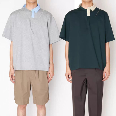 25SS 阿部润一25SCM-T10207不对称领边男女同款纯棉短袖t恤