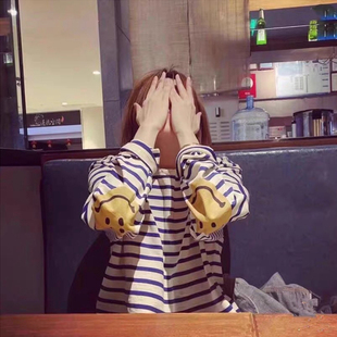 打底衫 KAPITAL 日系男女情侣休闲纯棉长袖 条纹笑脸印花 平田和宏