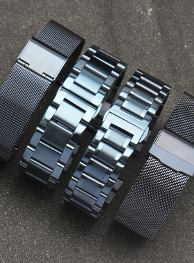 深蓝色表带钢带适配罗西尼西铁城蓝天使天王飞亚达男女精钢手表链