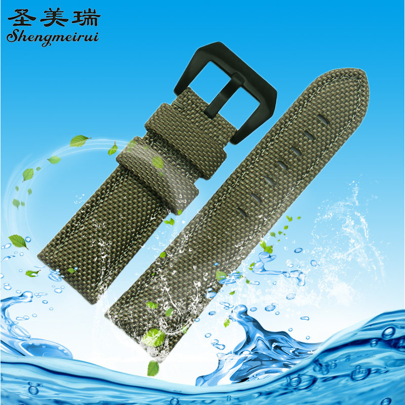 尼龙表带运动防水适用 沛大海PAM111 441跑步爬山帆布手表带 24mm