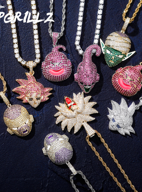 个性潮流嘻哈项链七龙珠系列悟空布欧主角头像 镶嵌锆石镀k金吊坠