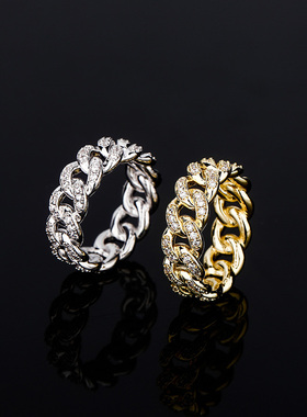 欧美ins同款简约森系满镶人工锆石戒指男女情侣嘻哈指环潮流配饰