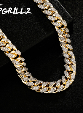 欧美Hiphop14mm嘻哈男士古巴大金链潮牌小众明星同款镶锆石项链