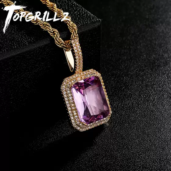 European and American ins Trending Large Zircon Inlaid Colorful Gemstone Unisex Pendant Hip-Hop Trendy Necklace Jewelry